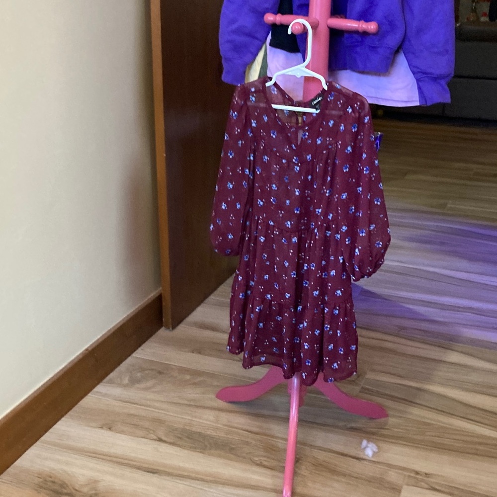 Zunie Burgundy Floral Kids Dress